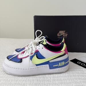 EUC in Box Nike AirForce 1 Shadow Sneakers White Sapphire Barely Volt Women 7.5